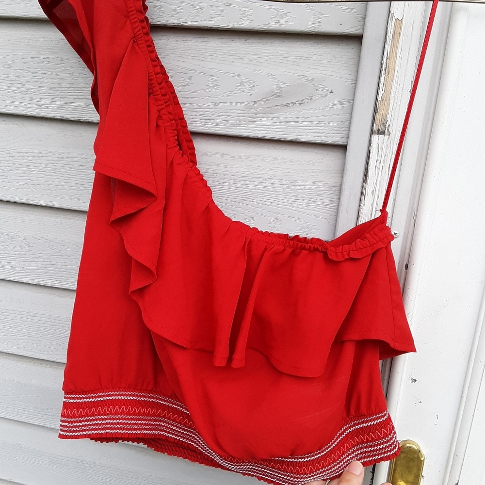 Candies L off the shoulder red crop top